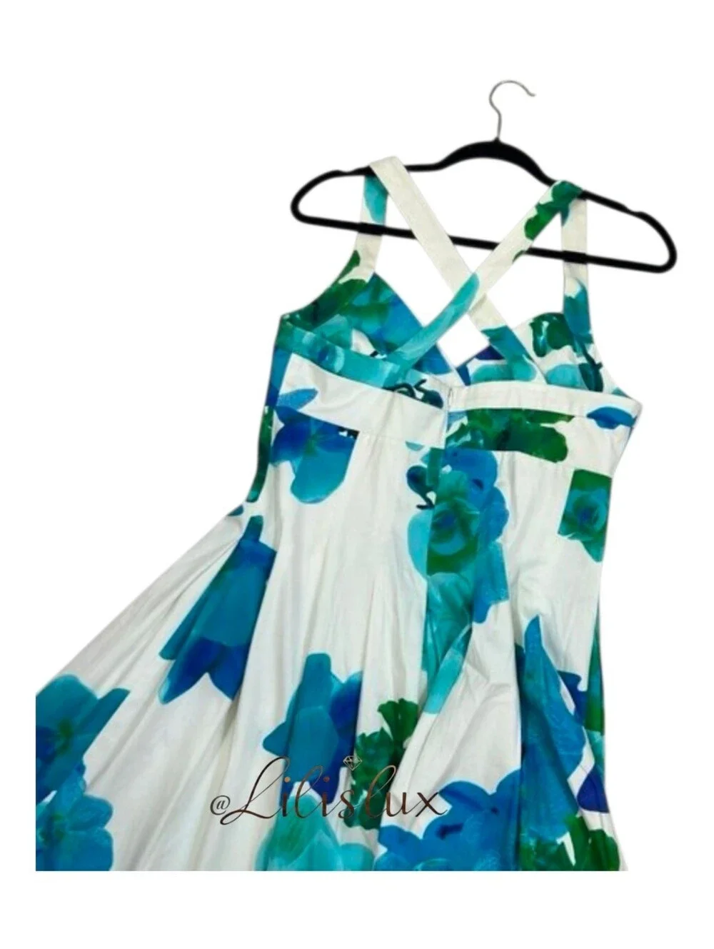 Calvin Klein White Blue And Green V Neck Fit And Flare Dress Size 10